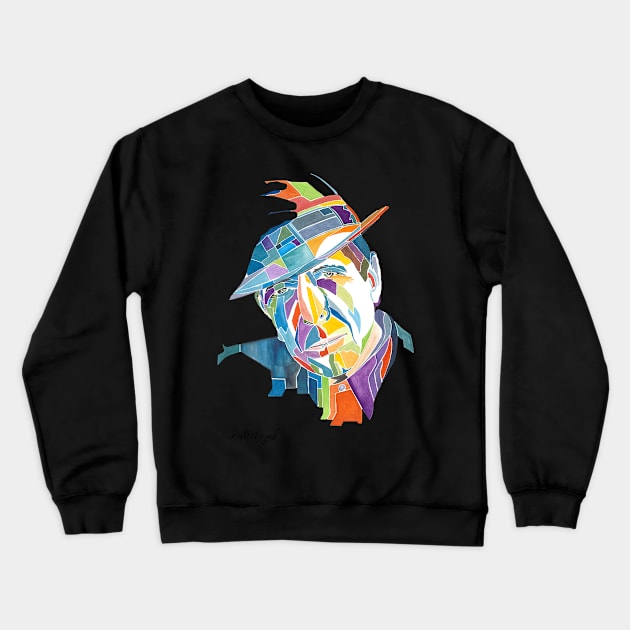 Leonard Cohen tipping his hat Crewneck Sweatshirt by JBLAIS DESIGN 